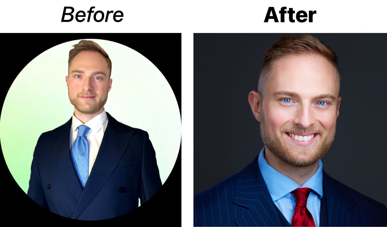 LinkedIn headshot before and after